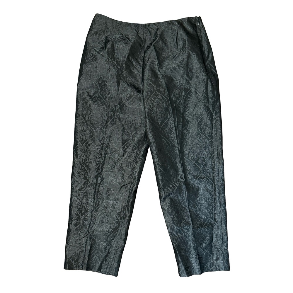 Ann Taylor Loft Silk Paisley Jacquard Trousers Black Side Zip Crop Pants 10P VTG